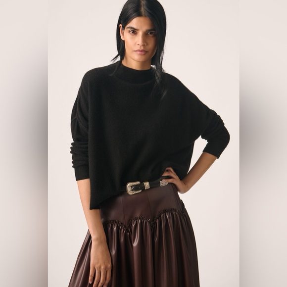 Anthropologie The Alani Cashmere Mock-Neck Sweater‎ by Pilcro L Black - Picture 1 of 9